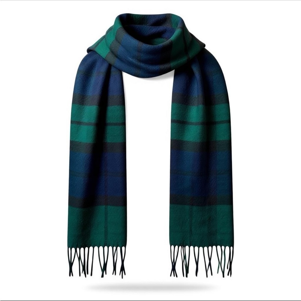 V. FRAAS Cashmink Unisex Tartan Scarf in Green and Blue Plaid Design